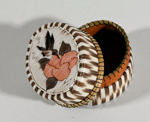 Oval hummingbird Porcupine Quill box with Checkerboard sides by Mildred Aguonie