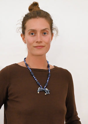 Necklace, with Blue Horse Pendant by Linda Lee Courtney; 23" long