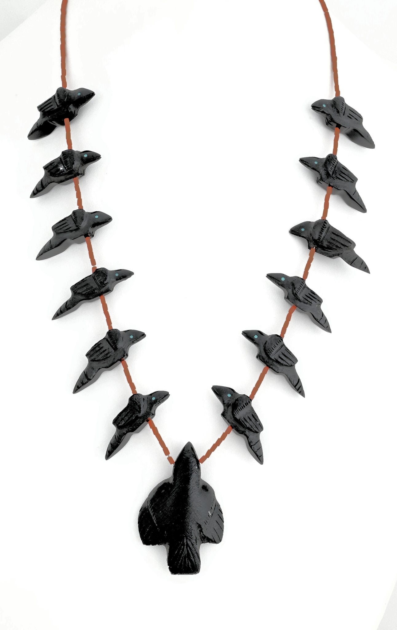 Necklace with Raven Fetishes by Herbert Halate (with Earrings!)