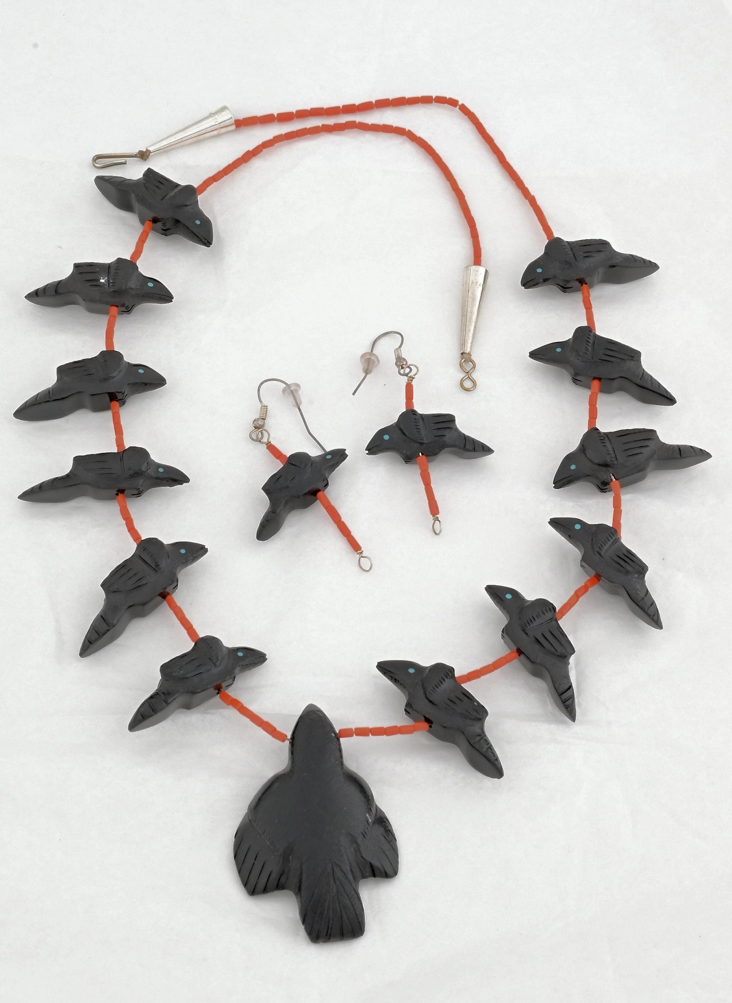 Necklace with Raven Fetishes by Herbert Halaate (with Earrings!)