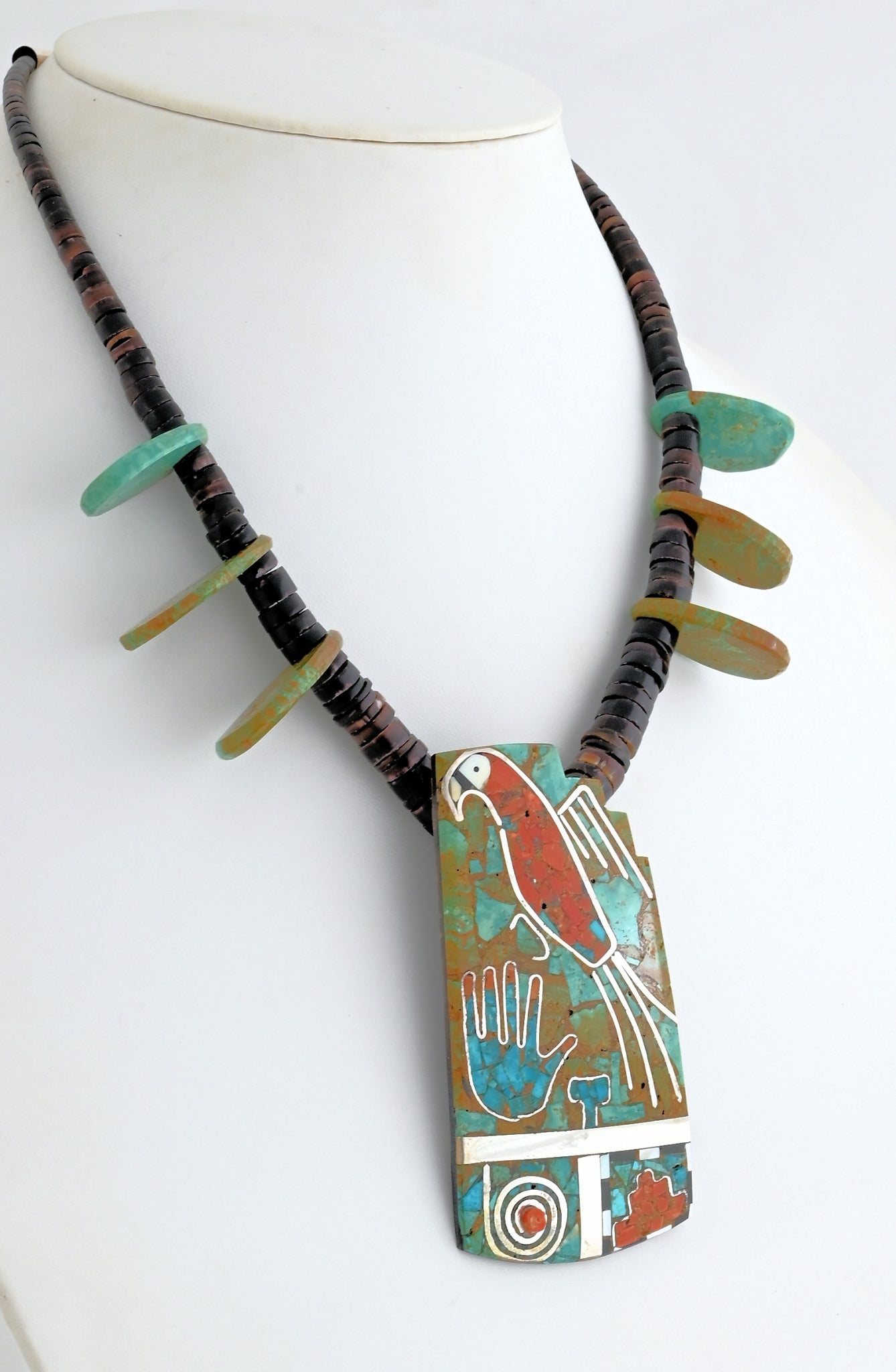 Necklace with Parrot Pendant on Heishi