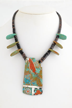 Necklace with Parrot Pendant on Heishi