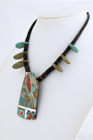 Necklace with Parrot Pendant on Heishi