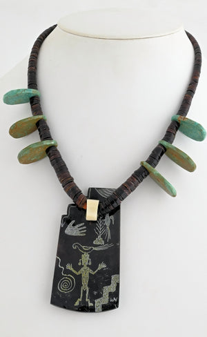 Necklace with Parrot Pendant on Heishi