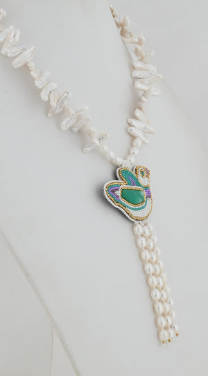 Necklace with Beaded Bird Pendant by Jovanna Poblano