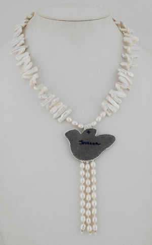 Necklace with Beaded Bird Pendant by Jovanna Poblano