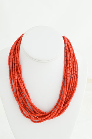 Red Coral 10-Strand Choker Necklace