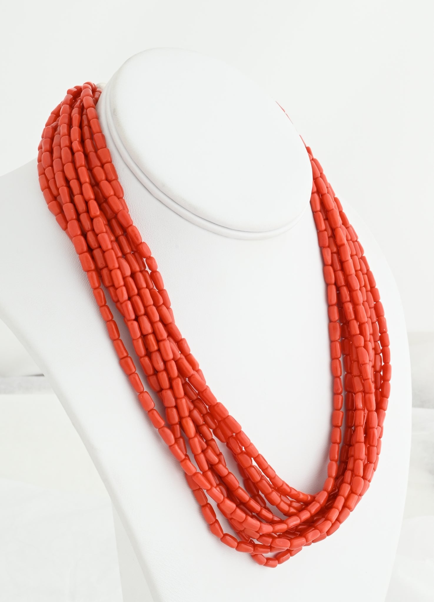 Red Coral 10-Strand Choker Necklace