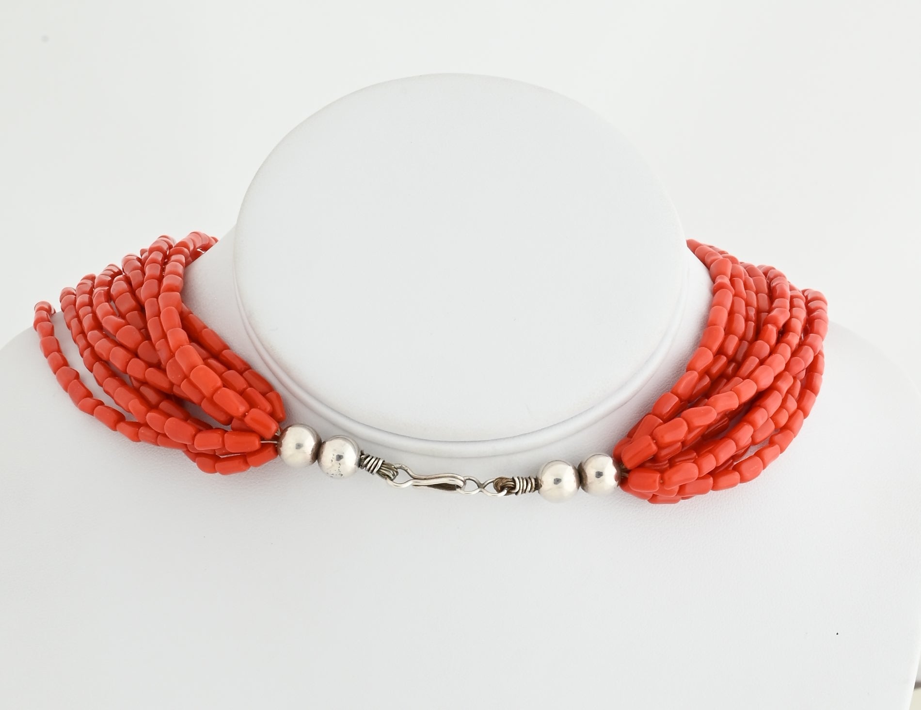 Red Coral 10-Strand Choker Necklace