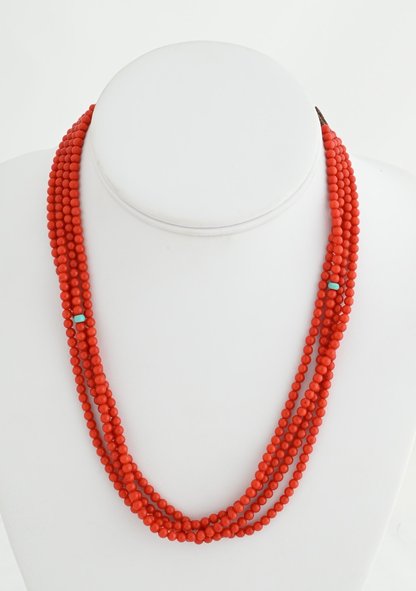 Necklace with 4 Strands of Red Coral Beads