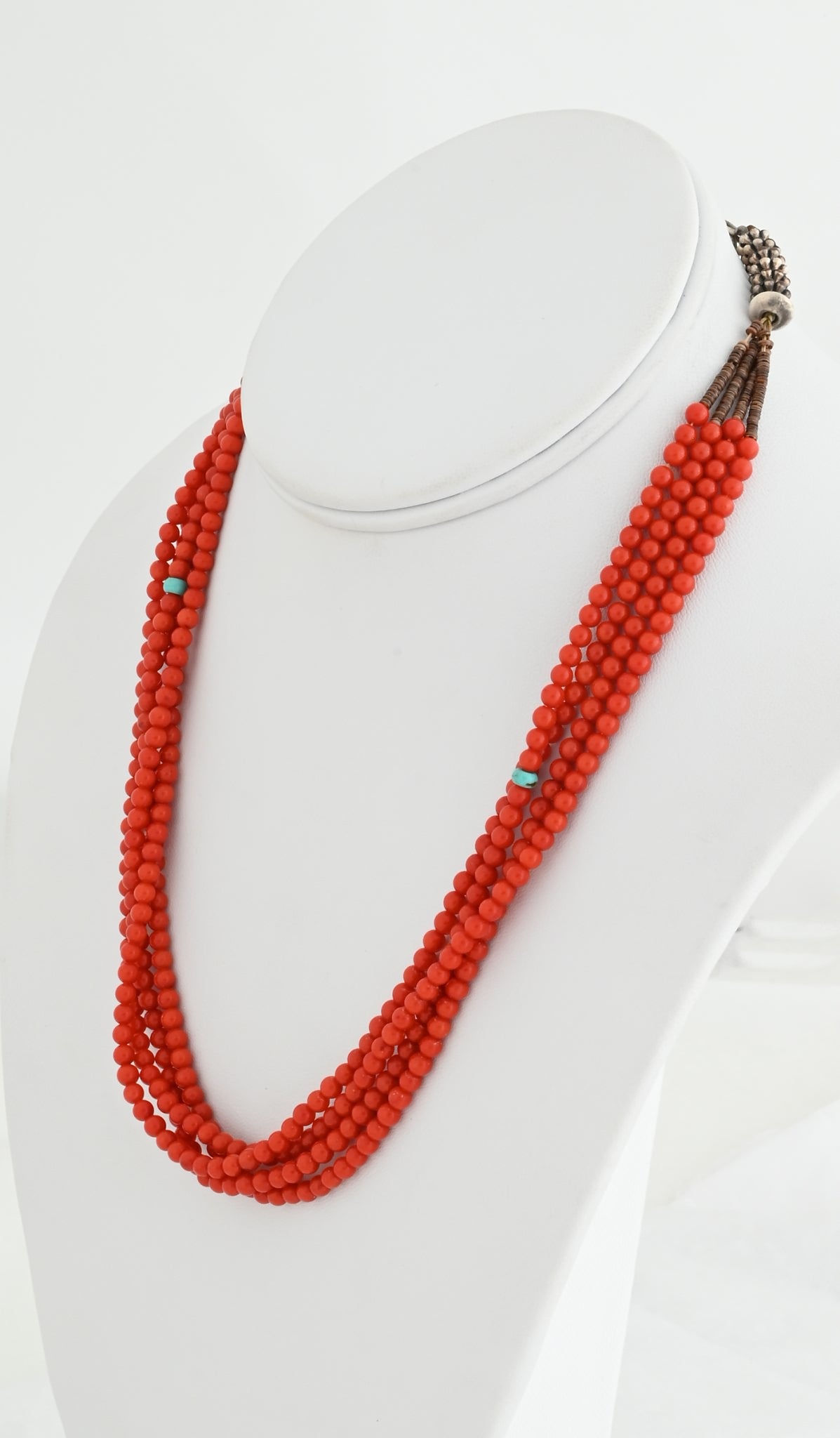 Necklace with 4 Strands of Red Coral Beads