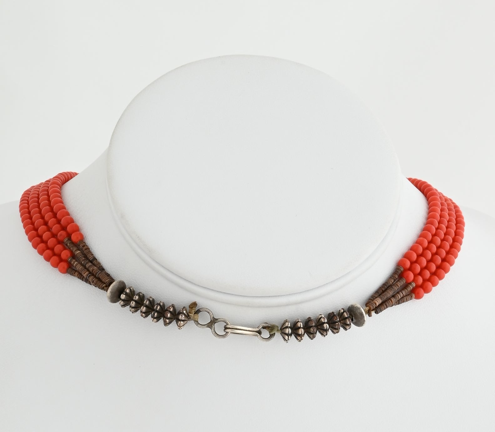 Necklace with 4 Strands of Red Coral Beads