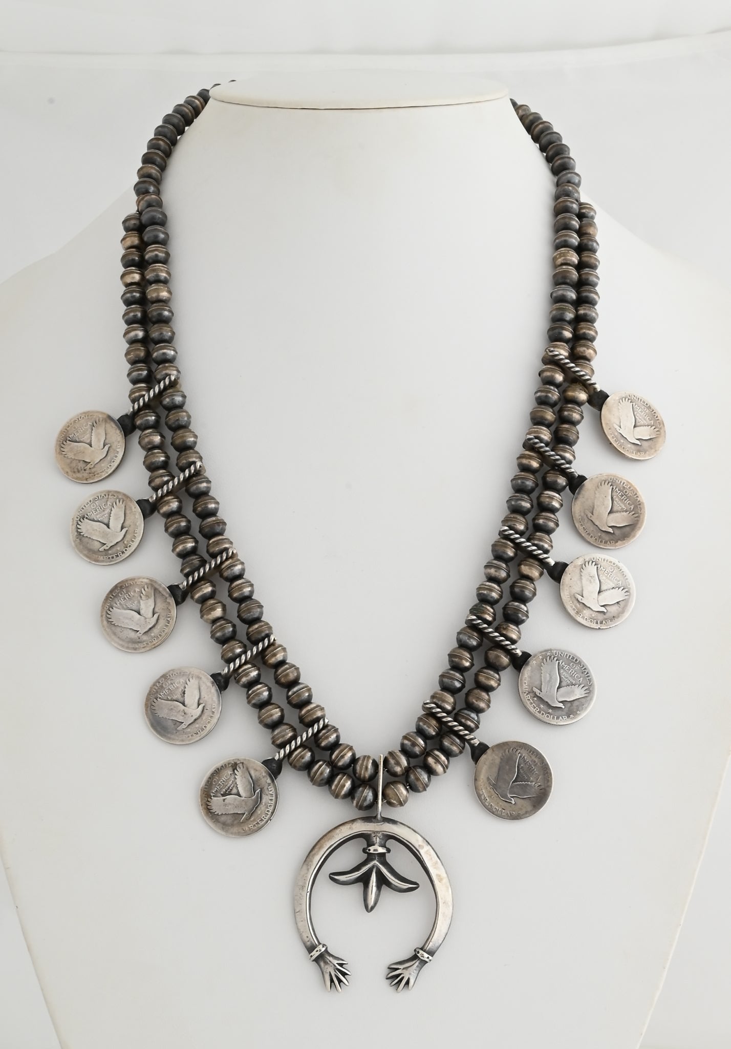 Squashblossom Necklace with "Standing Liberty" Quarters (Vintage)