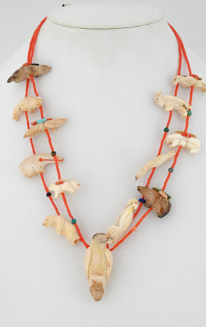 Fetish Necklace on Red Coral Beads by the Quandelacy Family