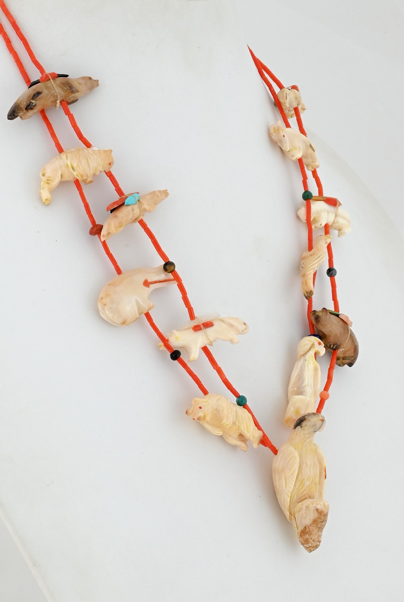 Fetish Necklace on Red Coral Beads by the Quandelacy Family