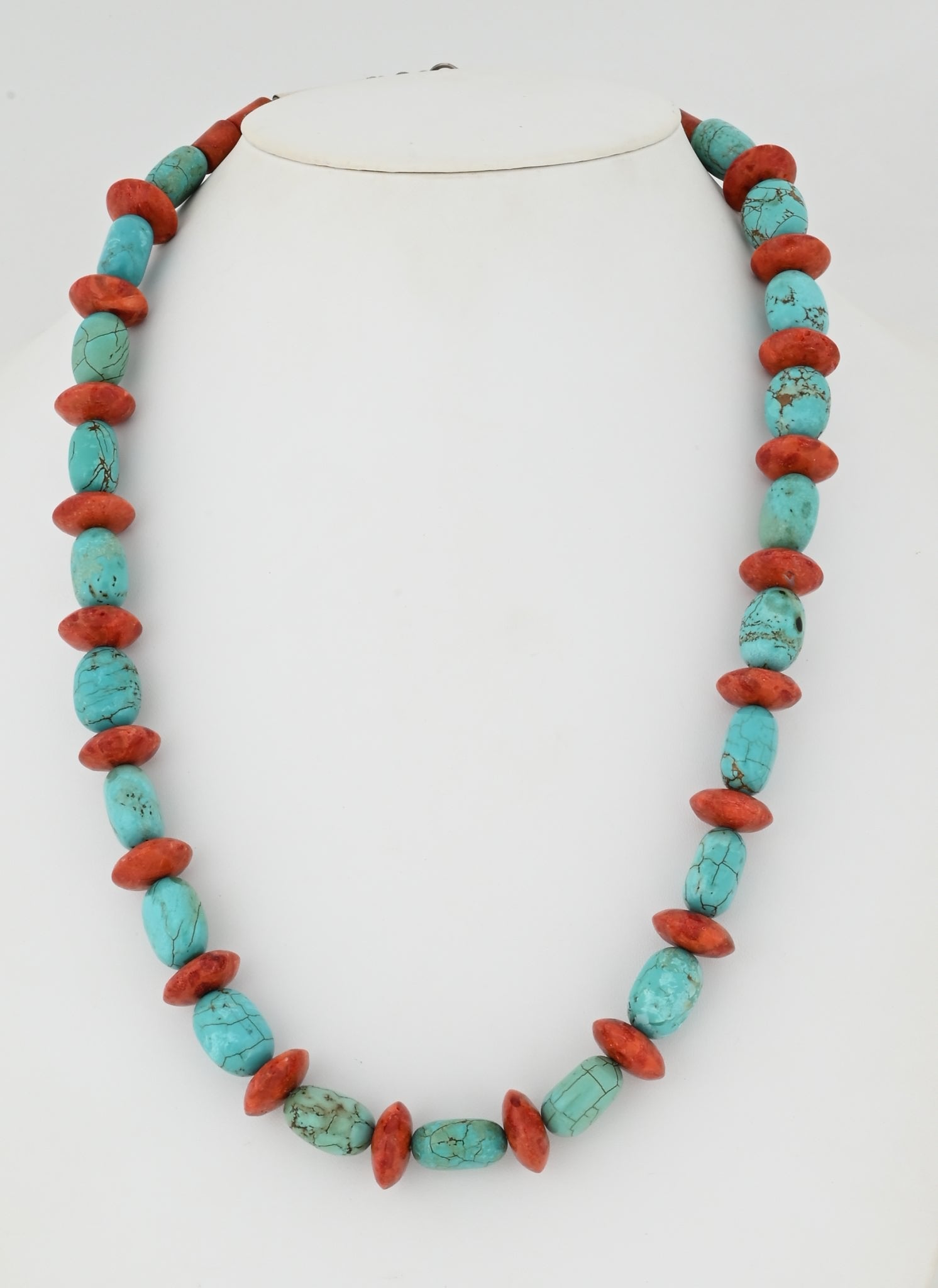 Necklace with Turquoise and "Apple" Coral Beads