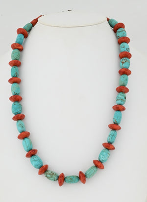 Necklace with Turquoise and "Apple" Coral Beads