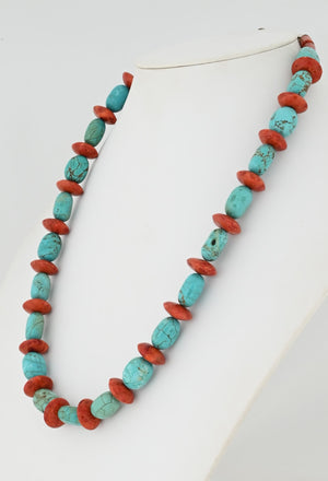 Necklace with Turquoise and "Apple" Coral Beads