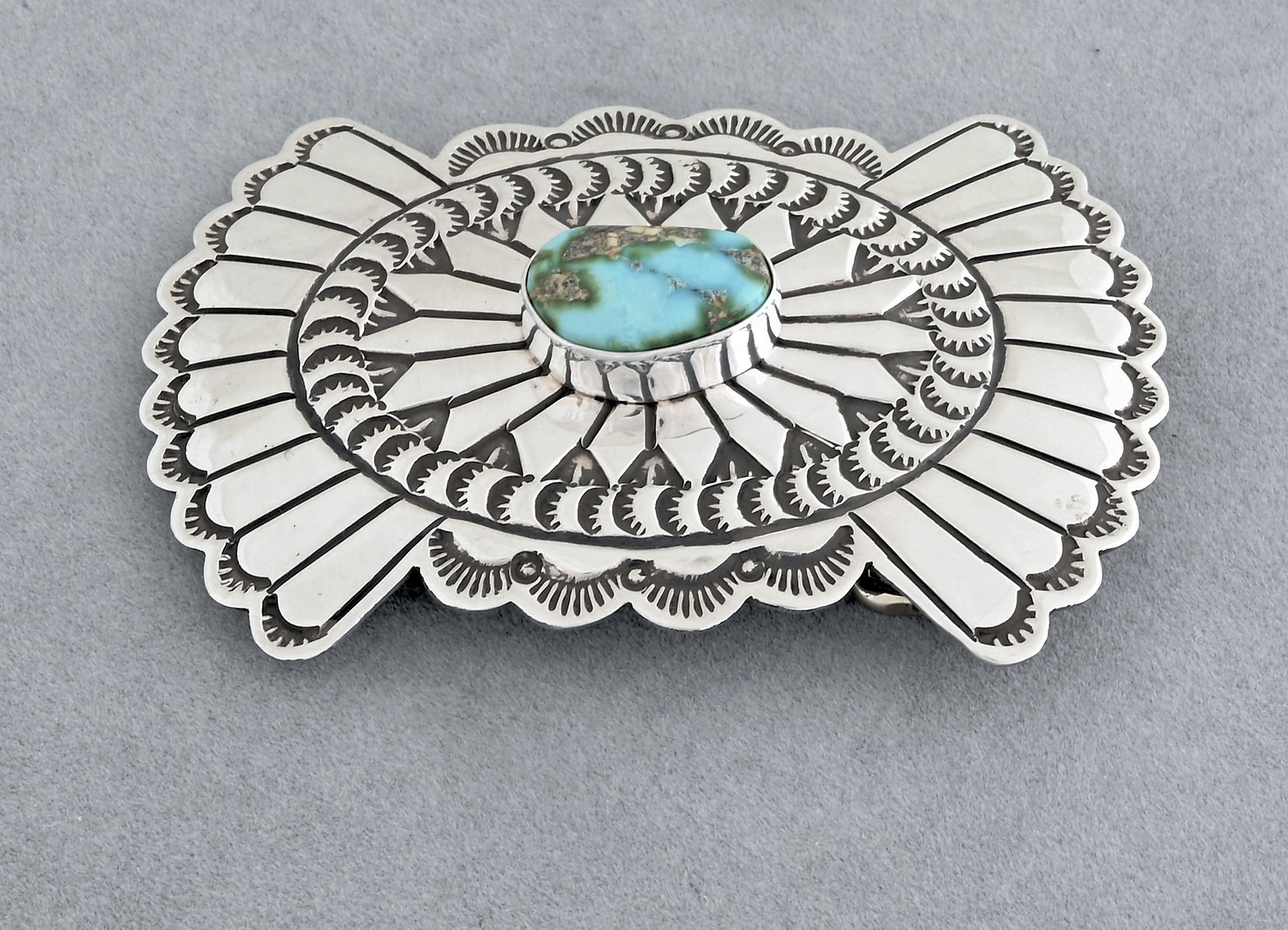 Belt Buckle with Golden Hills Turquoise by Delbert Delgarito