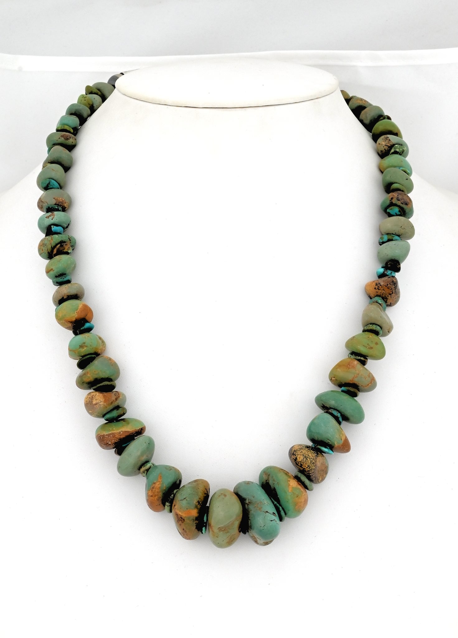 Necklace with Green Turquoise Nuggets and Turquoise Spacers by Fred Archuletta