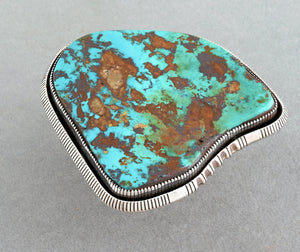 Belt Buckle with HUGE Royston Turquoise (vintage Navajo, artist unknown)