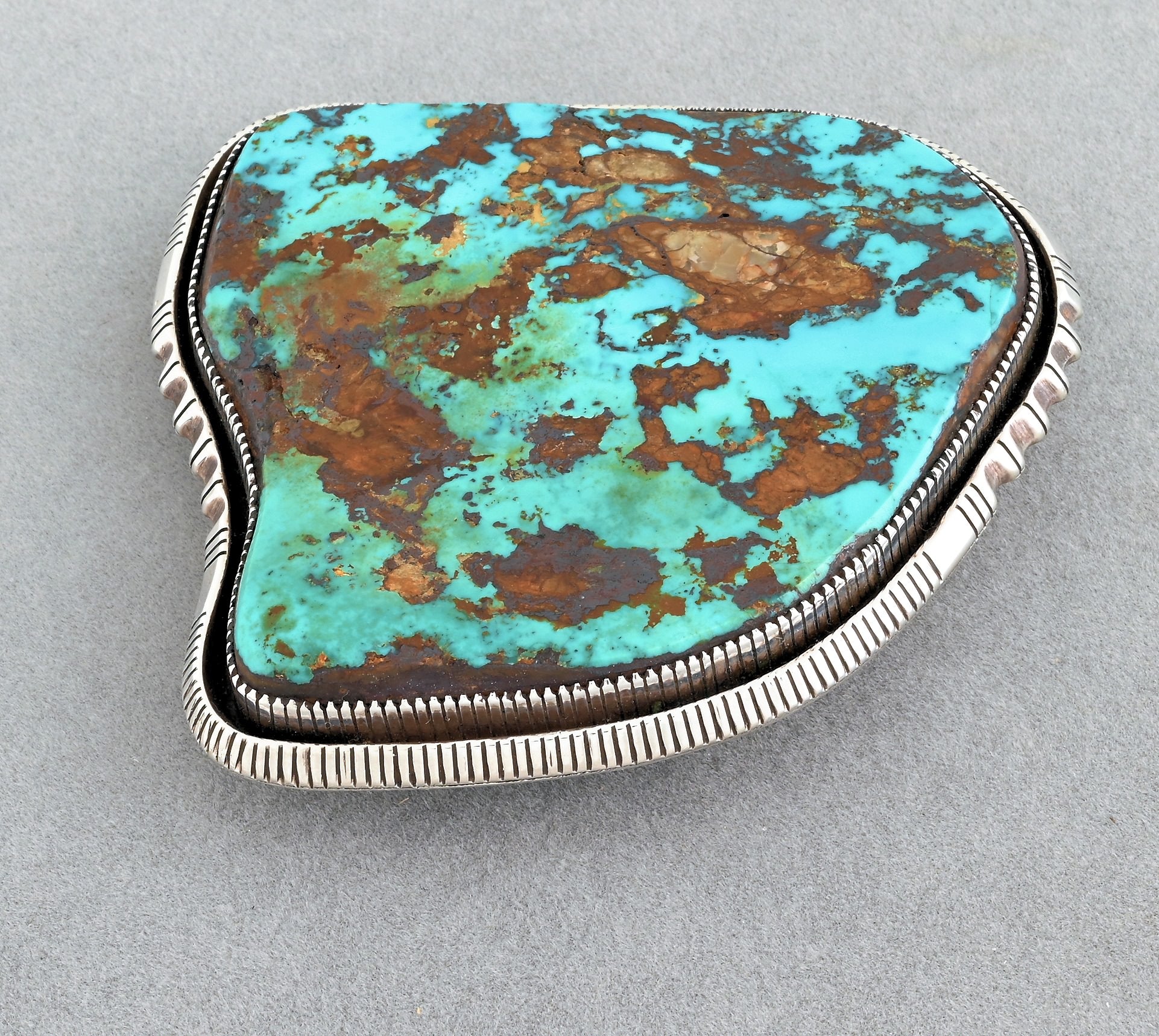 Belt Buckle with HUGE Royston Turquoise (vintage Navajo, artist unknown)