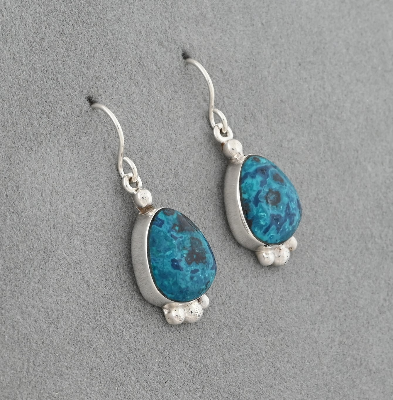 Earrings with Chrysacholla by Sheryl Martinez