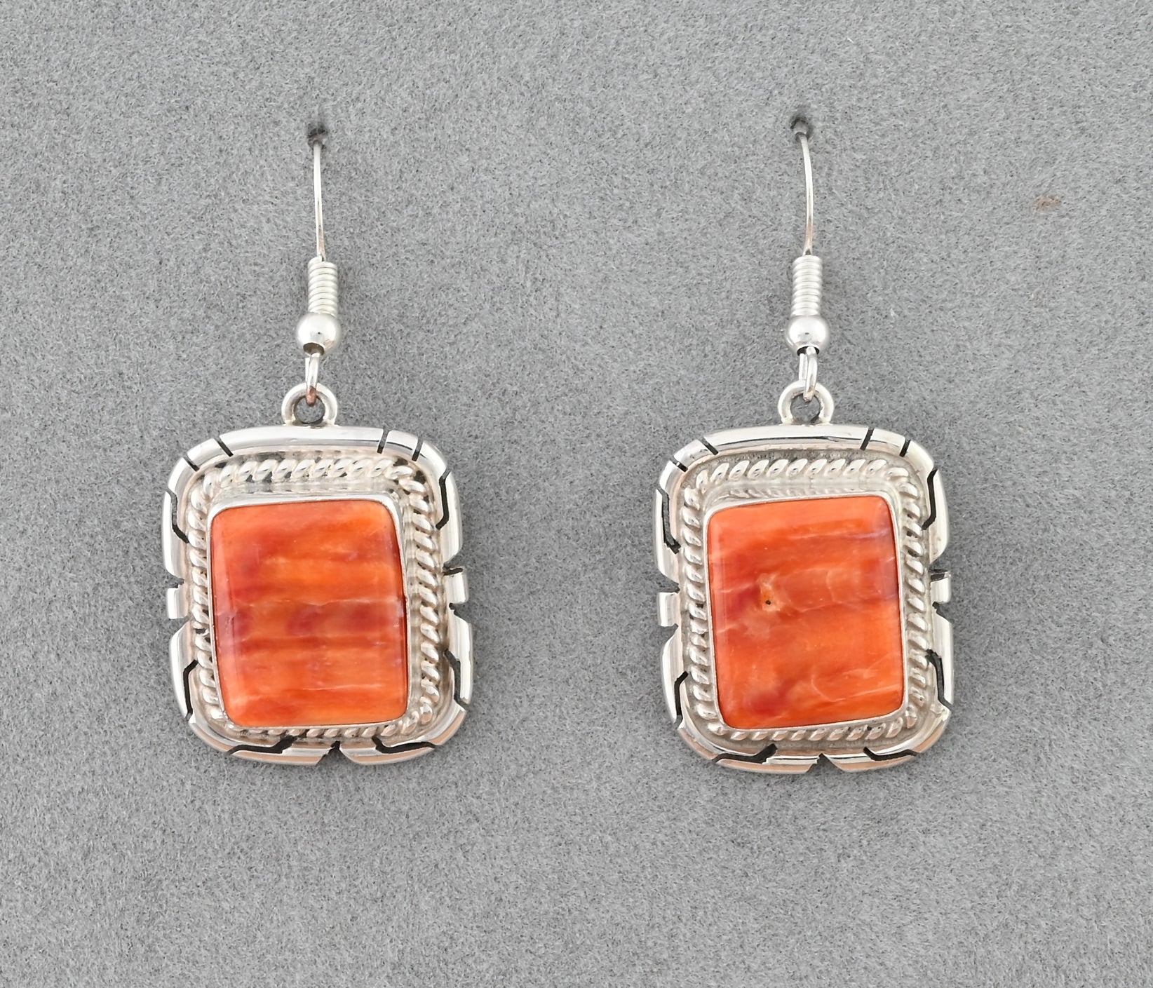 Earrings with Orange Spiny Oyster on wires by J. Frank