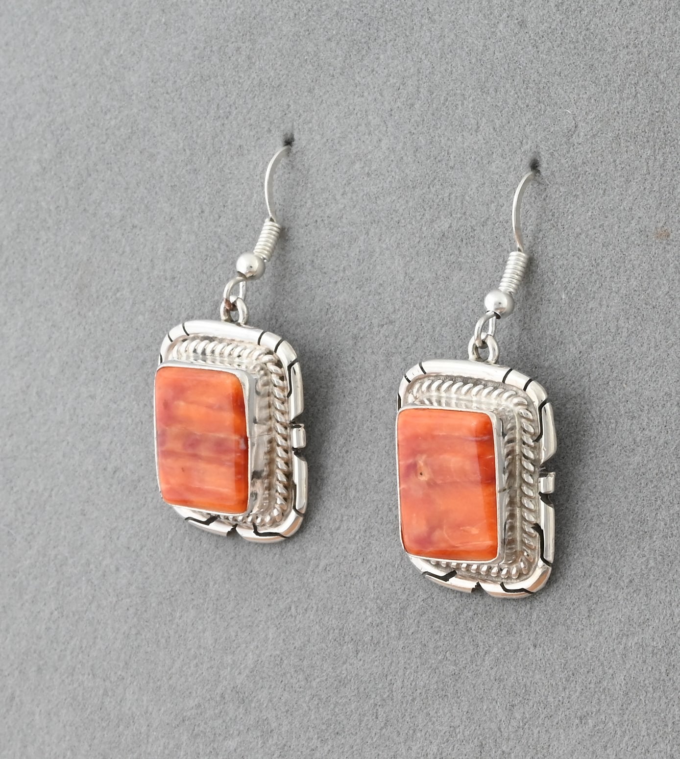 Earrings with Orange Spiny Oyster on wires by J. Frank