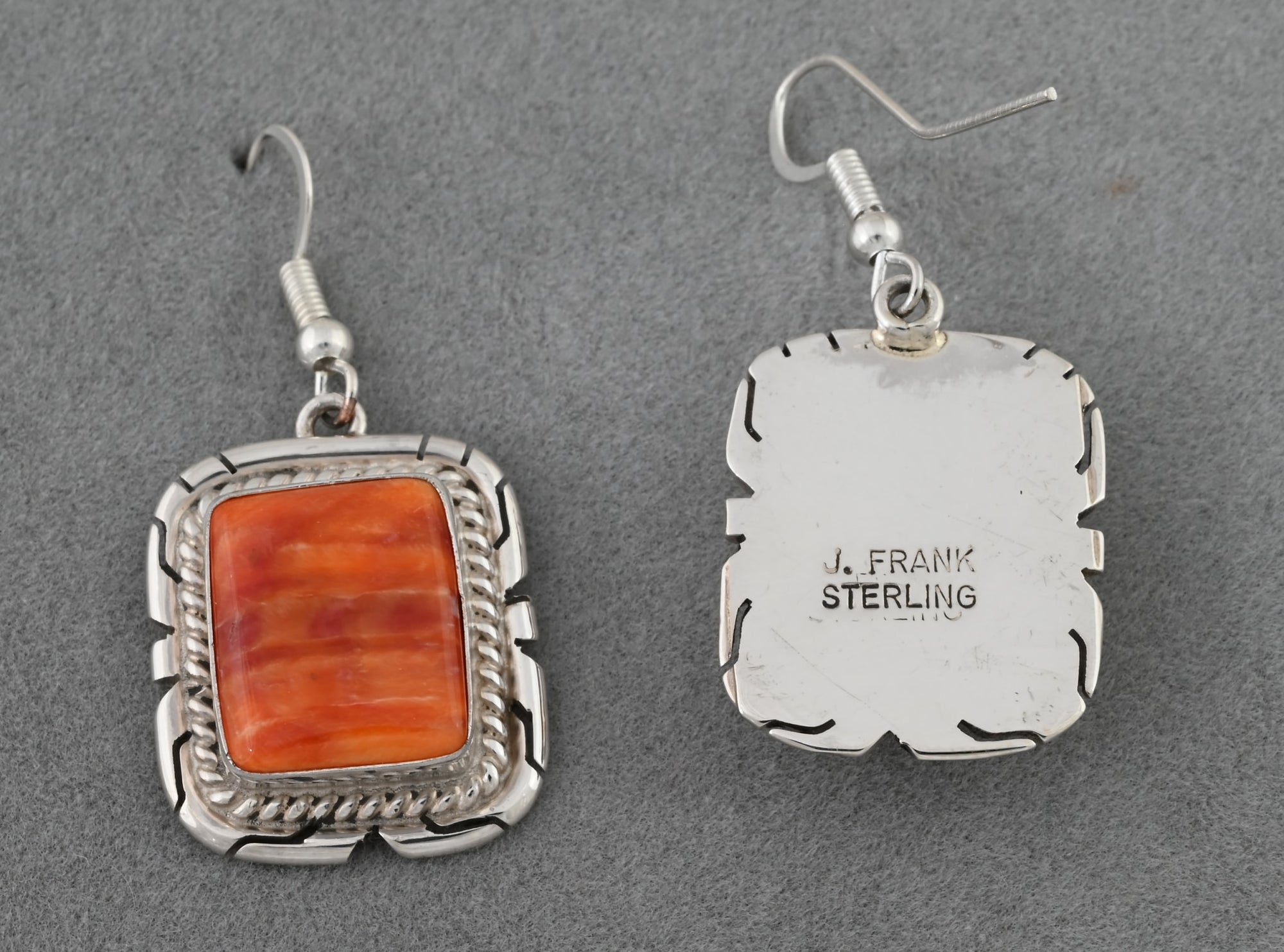 Earrings with Orange Spiny Oyster on wires by J. Frank