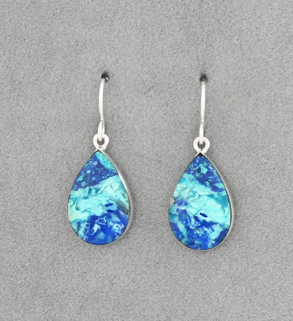 Earrings with Bluebird Azurite by Elsie Armstrong