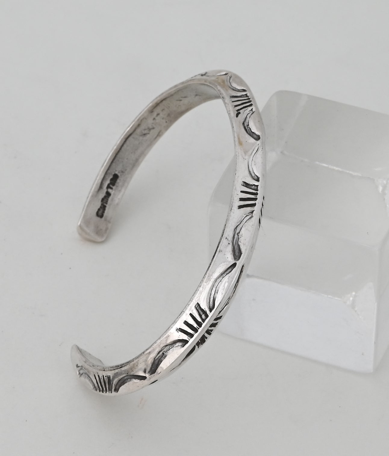 Cuff Bracelet with Triangular Wire and Heavy Stamping by Ben Tahe