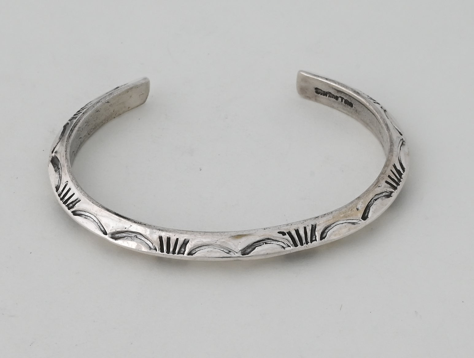 Cuff Bracelet with Triangular Wire and Heavy Stamping by Ben Tahe