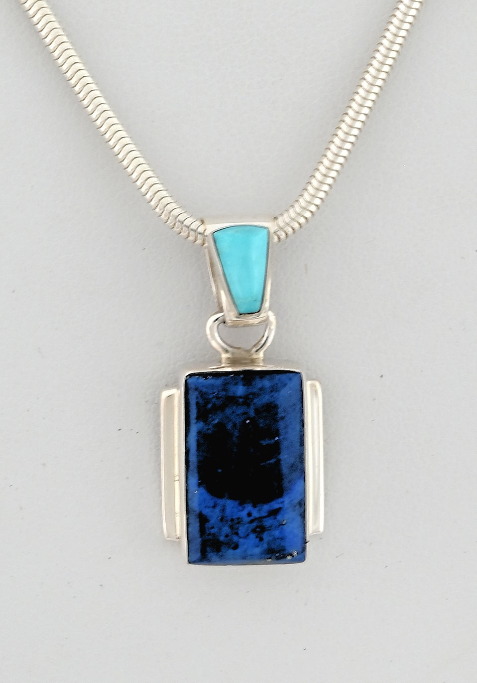 Pendant with Sleeping Beauty Turquoise and Lapis Lazuli by Sheryl Martinez