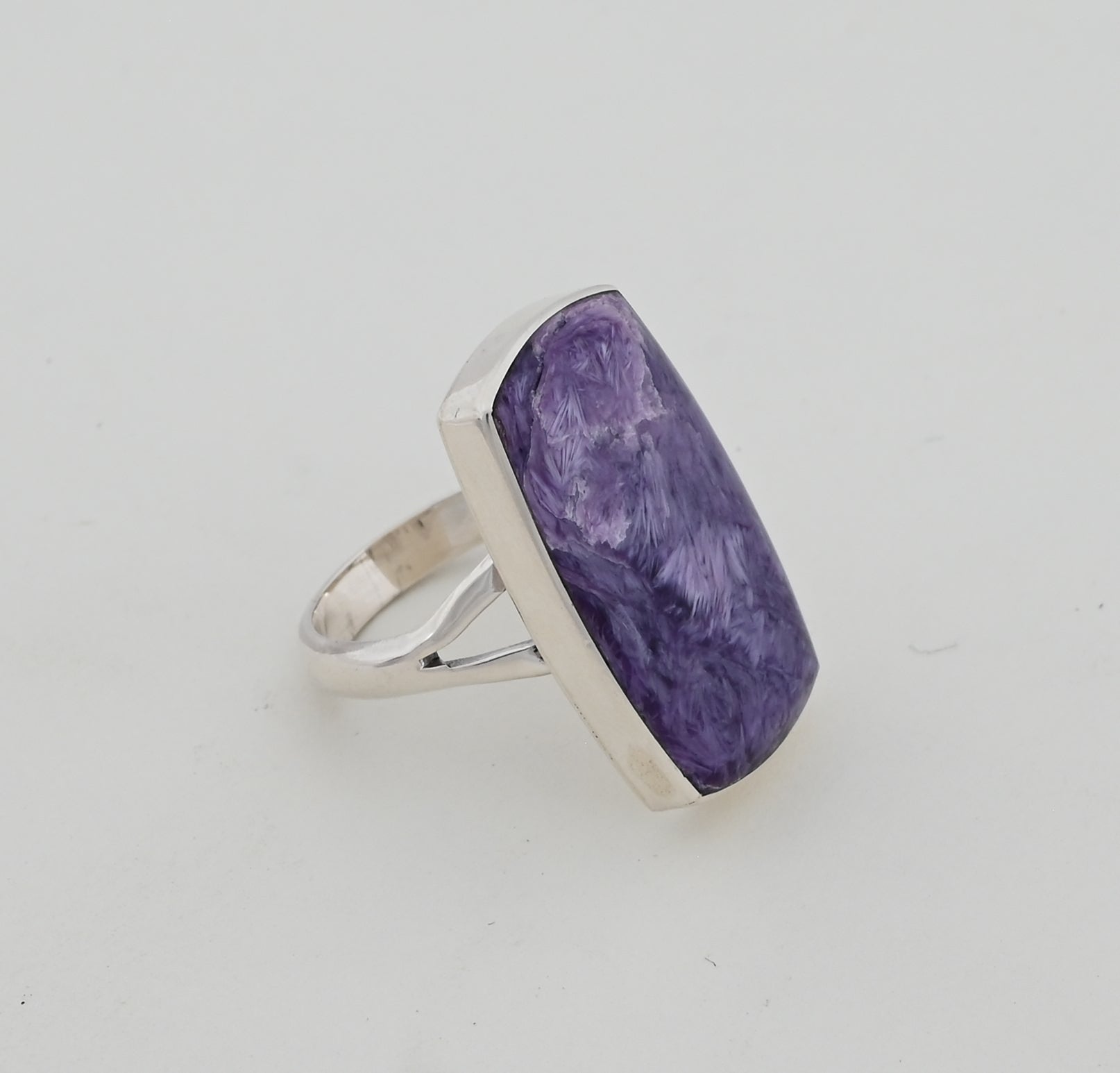 Ring with Charoite by Navajo artist Cathy Webster, Size 6.5