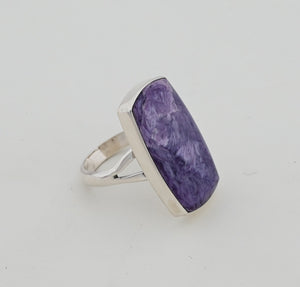 Ring with Charoite by Navajo artist Cathy Webster, Size 6.5