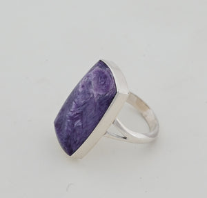 Ring with Charoite by Navajo artist Cathy Webster, Size 6.5