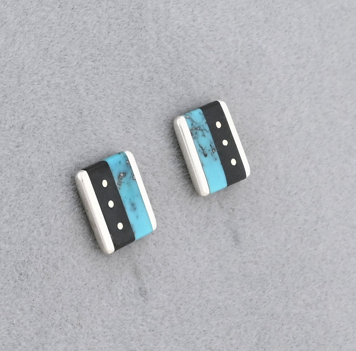 Earrings with Turquoise and Onyx by Jimmy Poyer