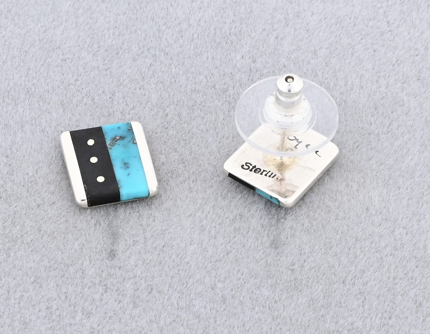 Earrings with Turquoise and Onyx by Jimmy Poyer