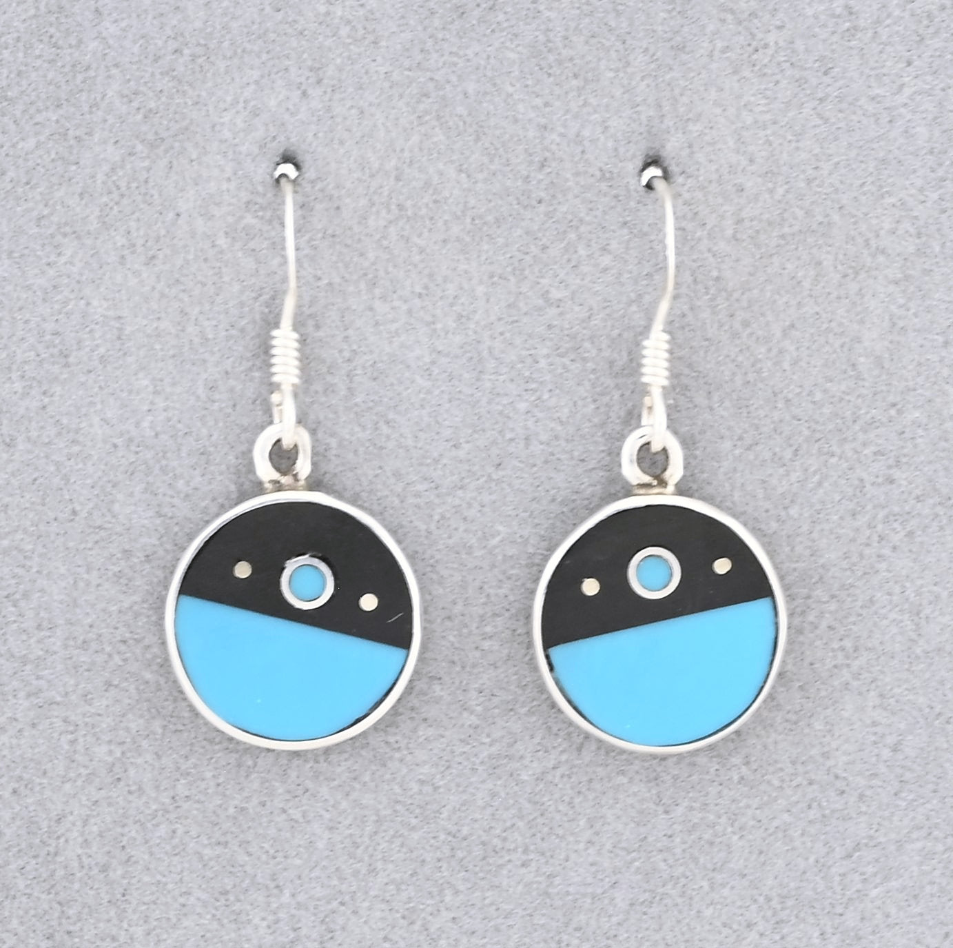 Earrings with Turquoise and Onyx Inlays by Jimmy Poyer