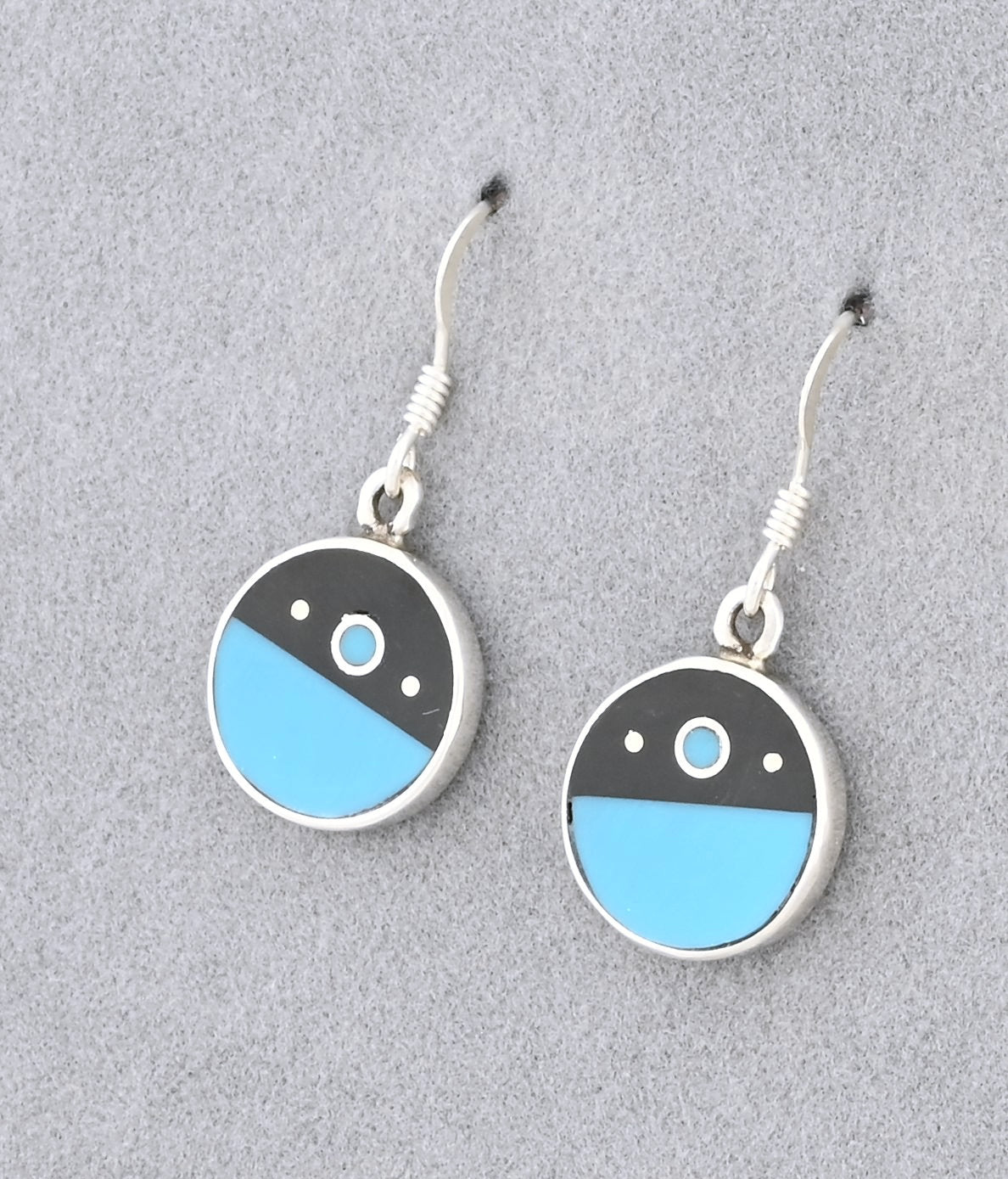 Earrings with Turquoise and Onyx Inlays by Jimmy Poyer