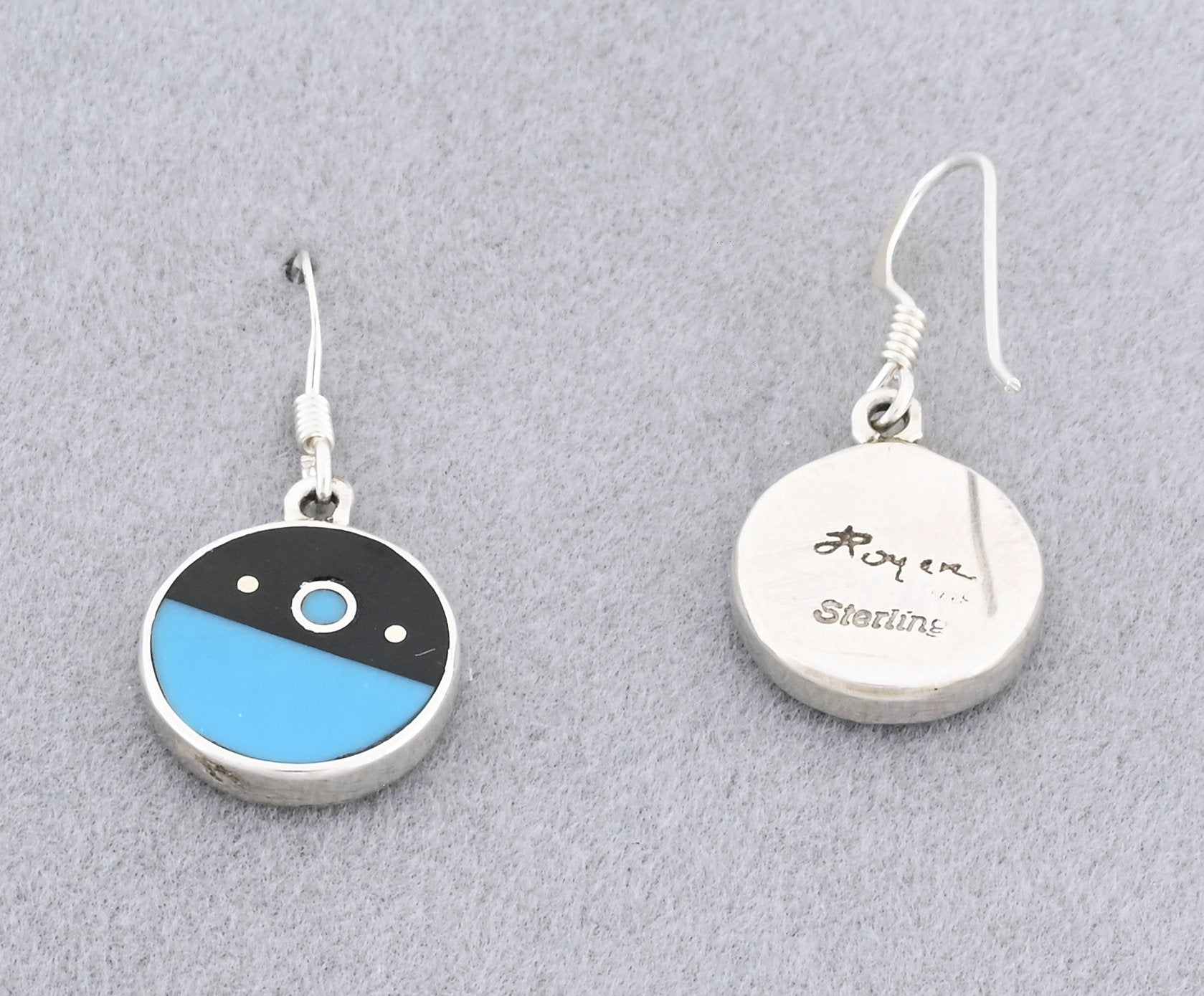 Earrings with Turquoise and Onyx Inlays by Jimmy Poyer