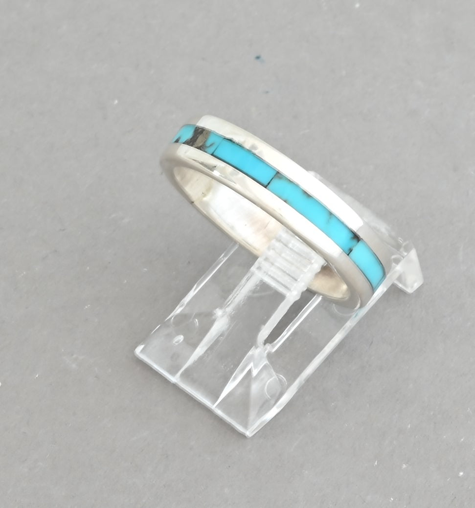 Ring with Turquoise Channel Inlay by Jimmy Poyer; Size 8