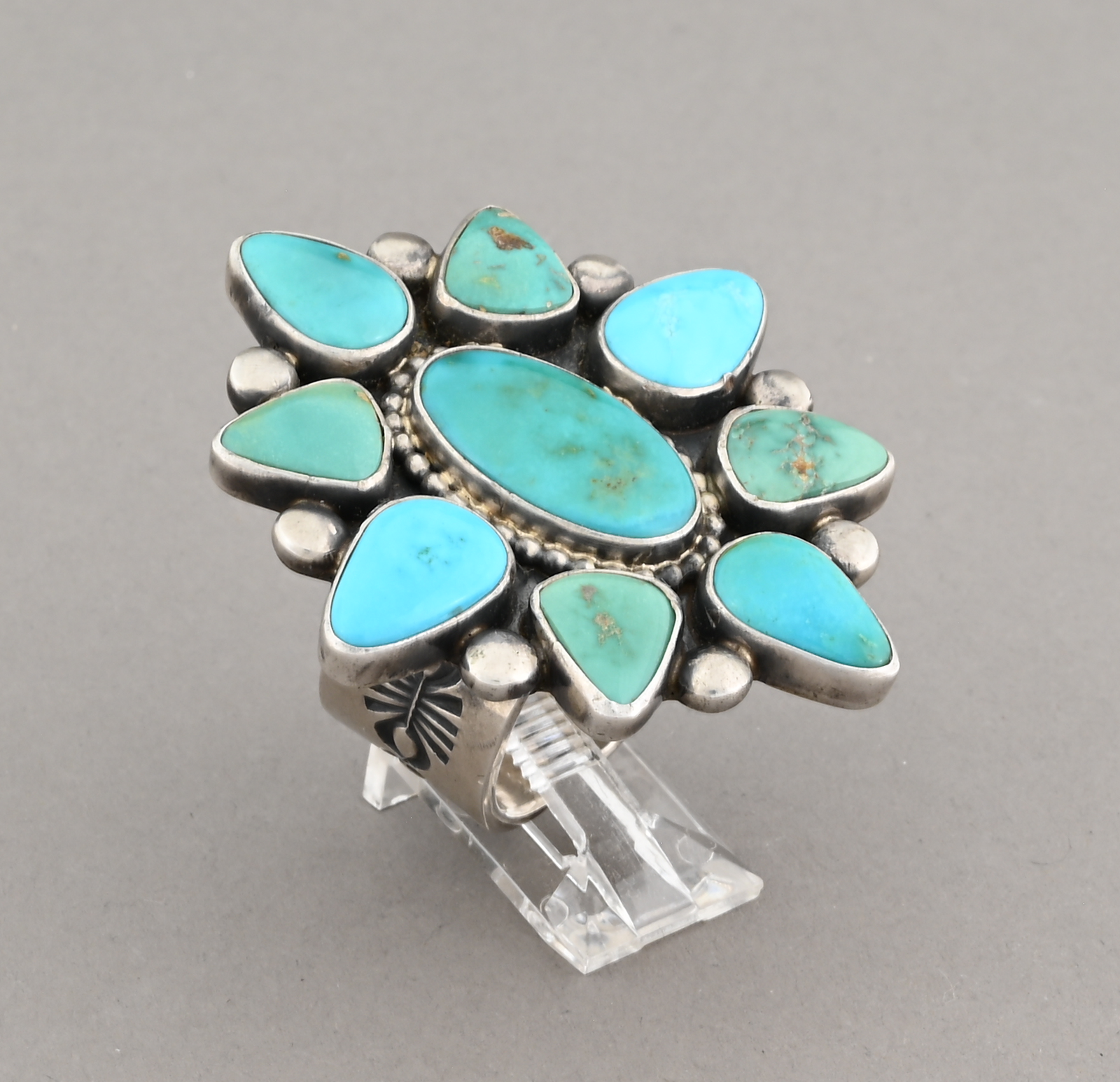 Ring with Blue Gem Turquoise Cluster by Verdy Jake