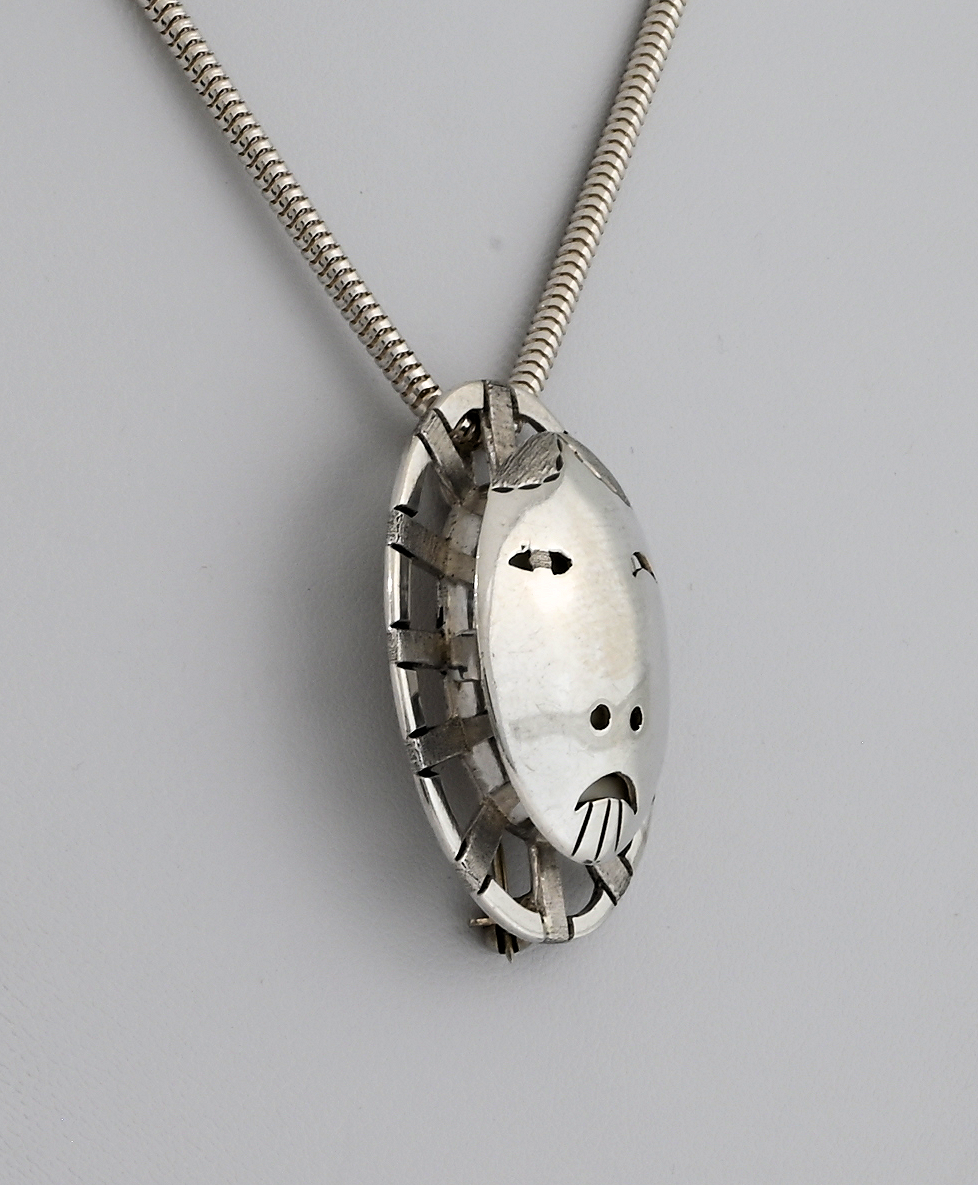 Woman In The Moon Pin/Pendant (with Hinged Mask) by Denise Wallace