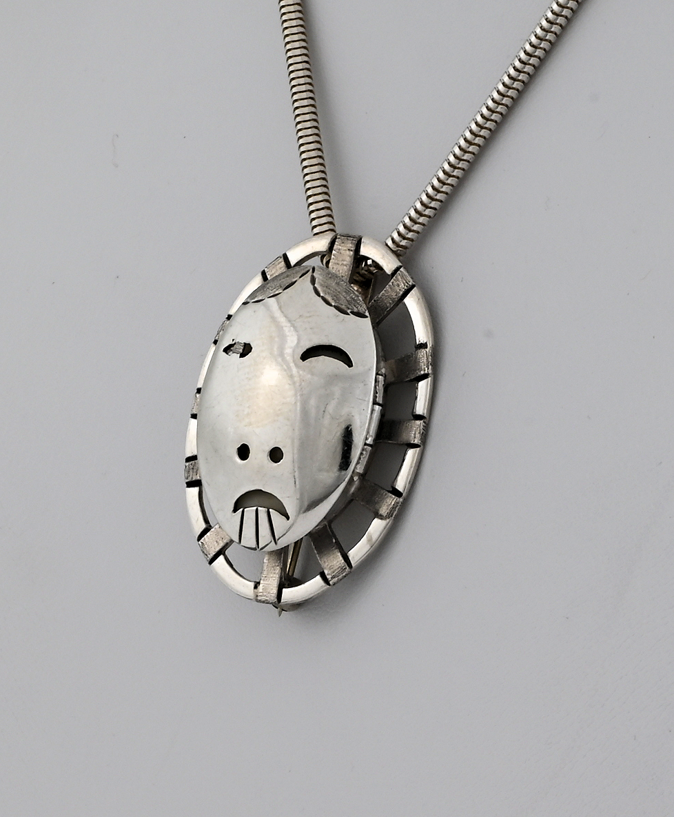 Woman In The Moon Pin/Pendant (with Hinged Mask) by Denise Wallace