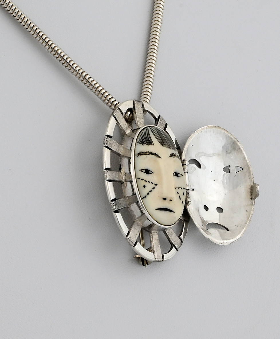 Woman In The Moon Pin/Pendant (with Hinged Mask) by Denise Wallace