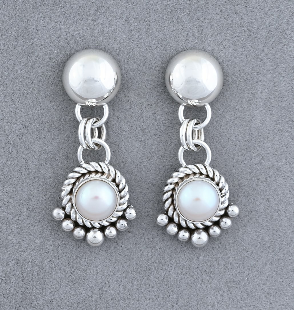 Earrings with Pearl Drop by Artie Yellowhorse