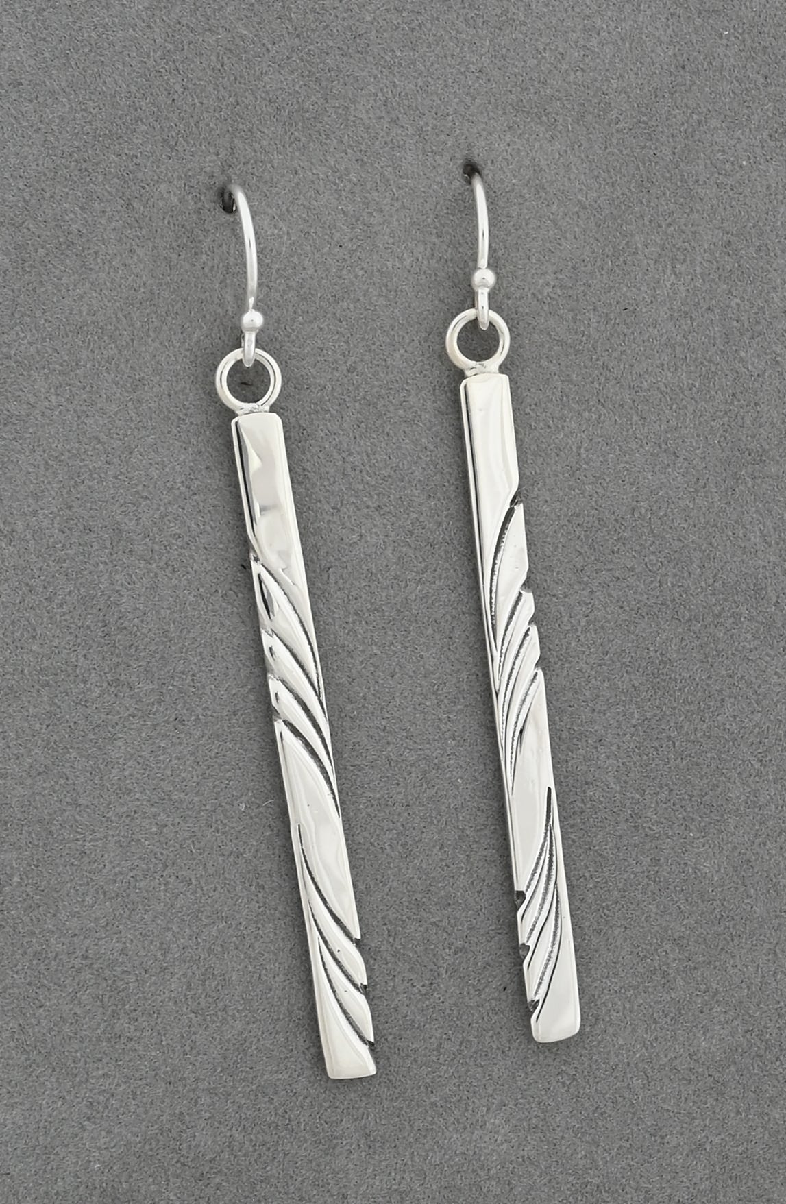 Earrings with Long Narrow Carved Drops by Artie Yellowhorse