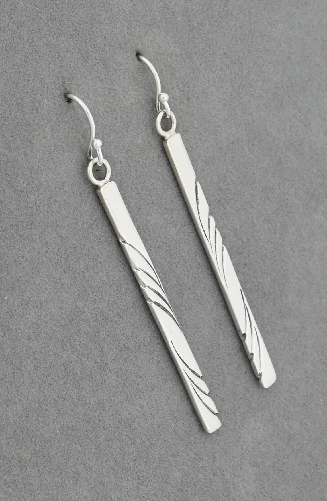 Earrings with Long Narrow Carved Drops by Artie Yellowhorse